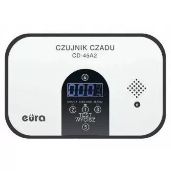 EURA CD-45A2 vapaasti seisova häkävaroitin, paristokäyttöinen, LCD-näyttö