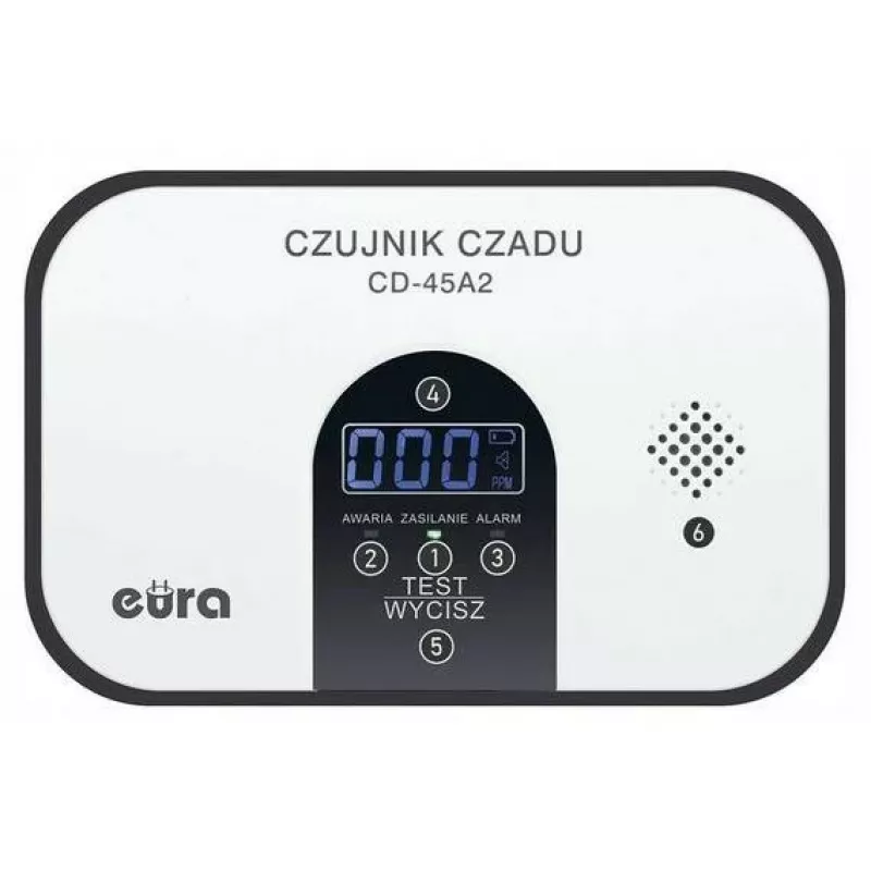 EURA CD-45A2 vapaasti seisova häkävaroitin, paristokäyttöinen, LCD-näyttö