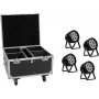 EUROLITE setti 4x AKKU IP PAR 14 HCL QuickDMX + Flightcase IP65 -näyttämövalaisinsarja