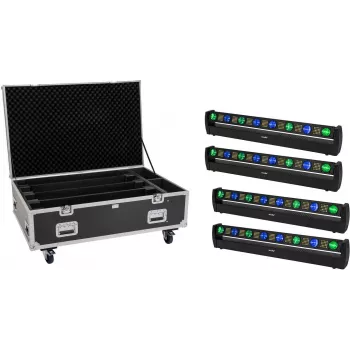 EUROLITE Set 4x LED BAR-8 SWING QCL -valopalkki flightcasella ja pyörillä