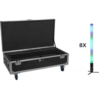 EUROLITE Set 8x AKKU IP Pixel Tube 360° PRO CRMX + Flightcase pyörät lataus