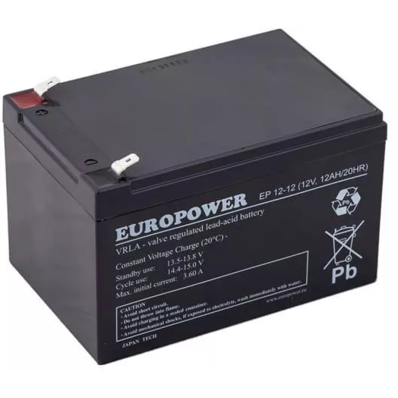 Europower EP12-12 12V 12Ah AGM-akku
