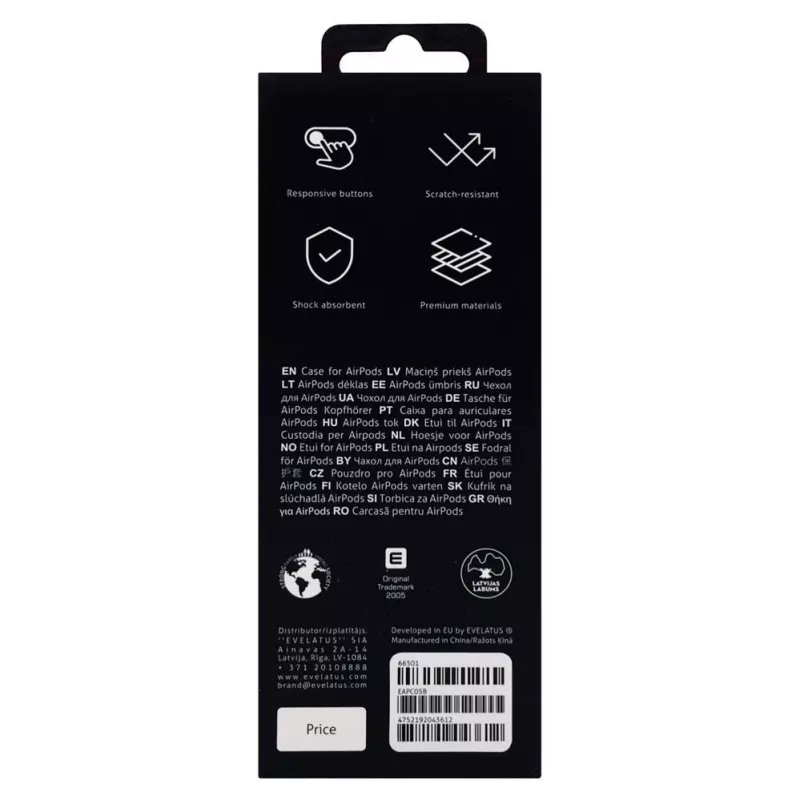 Evelatus Apple AirPods -kuori EAC05 musta