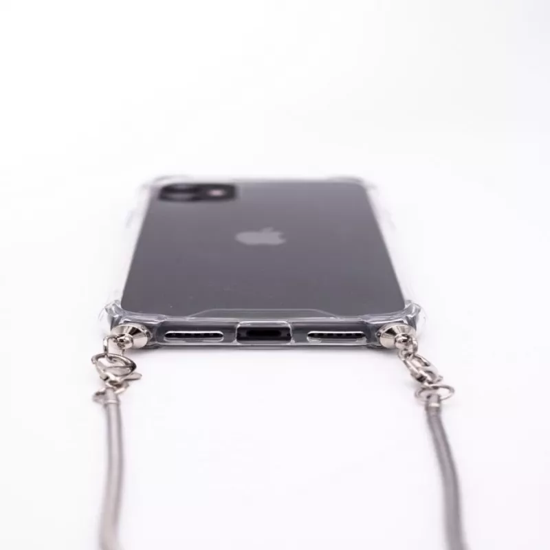 Evelatus Apple iPhone 11 Pro Max Silikoni läpinäkyvä kaulanauhalla TPU-nauha hopea