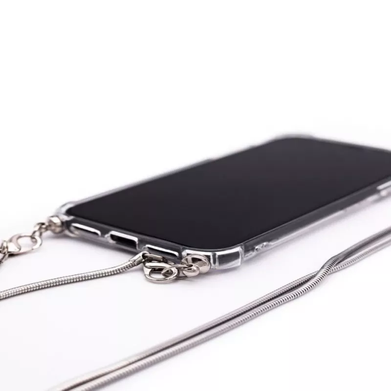 Evelatus Apple iPhone 11 Pro Max Silikoni läpinäkyvä kaulanauhalla TPU-nauha hopea