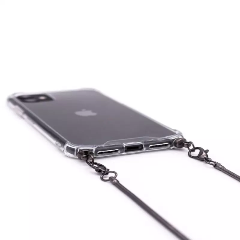 Evelatus Apple iPhone 11 Pro Max silikonikuori läpinäkyvä kaulapannalla TPU-nauha space gray