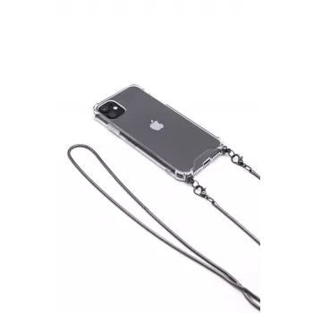 Evelatus Apple iPhone 11 Pro Max silikonikuori läpinäkyvä kaulapannalla TPU-nauha space gray