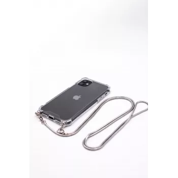 Evelatus Apple iPhone 11 Pro silikoni läpinäkyvä kaulanauhalla TPU-nauha hopea