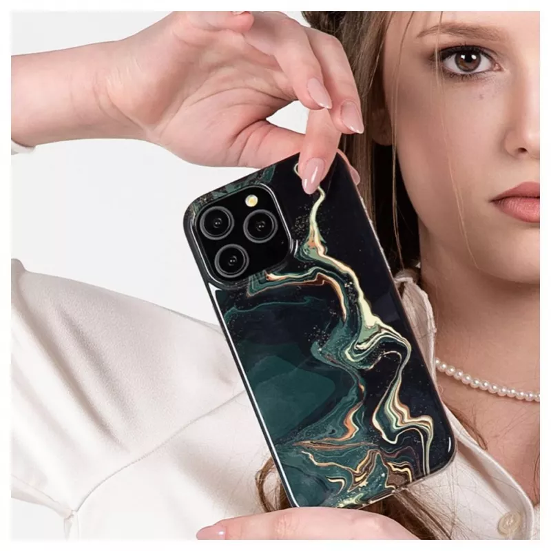 Evelatus Apple iPhone 15 Pro PC-kotelo Custom Print Marble Dark Green