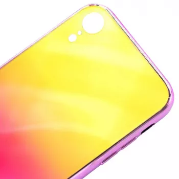 Evelatus Apple iPhone XR Water Ripple liukuvärjätty iskunkestävä tempered glass -kotelo keltainen-pinkki