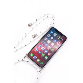 Evelatus Samsung Galaxy A10s kuori narulla valkoiset raidat läpinäkyvä