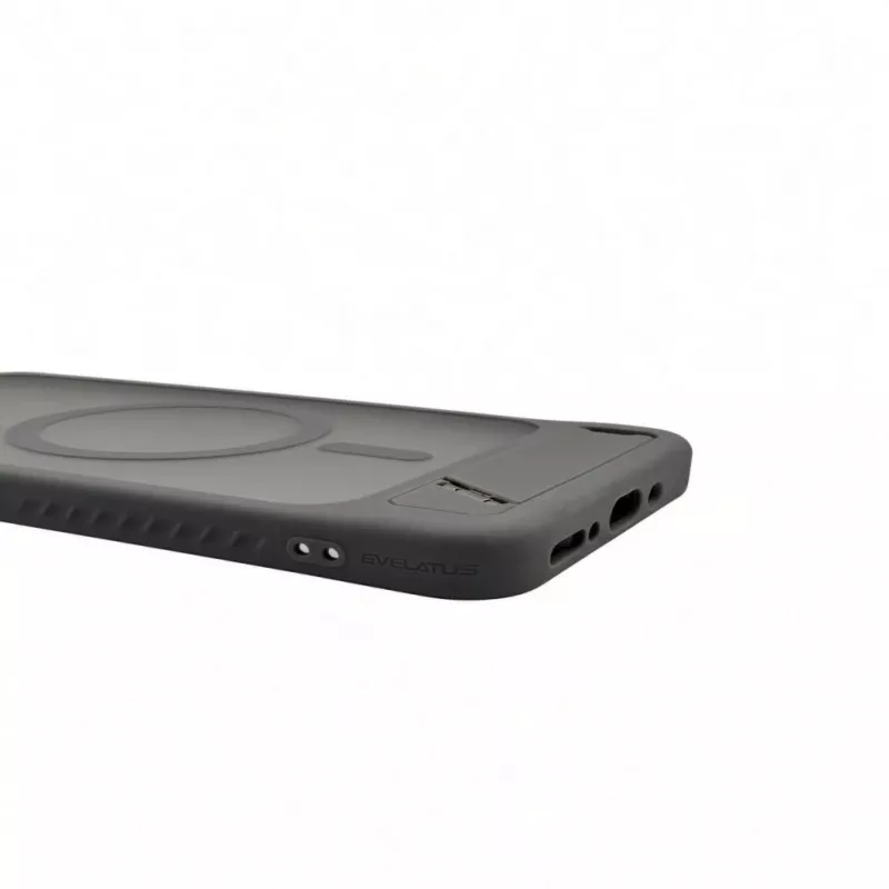 Evelatus Samsung Galaxy A17 4G / A17 5G kumipintainen MagSafe-kotelo jalustalla savunharmaa