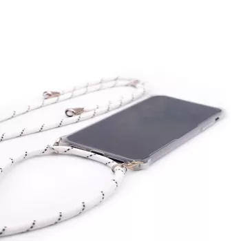 Evelatus Samsung Galaxy A50s kuori hihnalla valkoiset raidat läpinäkyvä
