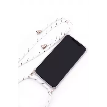 Evelatus Samsung Galaxy A50s kuori hihnalla valkoiset raidat läpinäkyvä