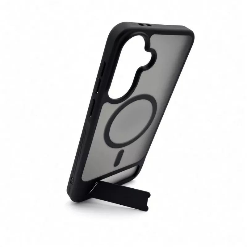 Evelatus Samsung Galaxy A57 kumipintainen MagSafe-kotelo jalustalla musta