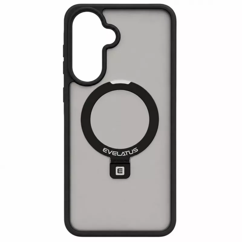 Evelatus Samsung Galaxy A57 Shield -kotelo MagSafe-tuella ja jalustalla, mattarengas musta