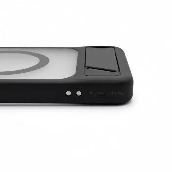 Evelatus Samsung Galaxy S26 kumipintainen MagSafe-kotelo jalustalla musta