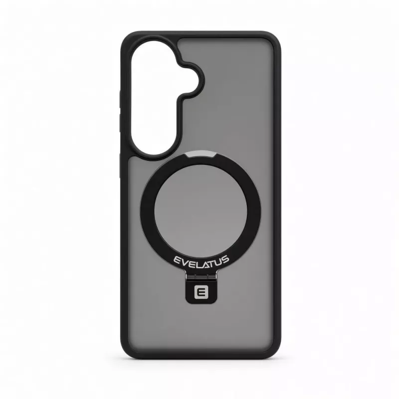 Evelatus Samsung Galaxy S26 Shield -kotelo MagSafe-tuella ja jalustalla, mattarengas, musta