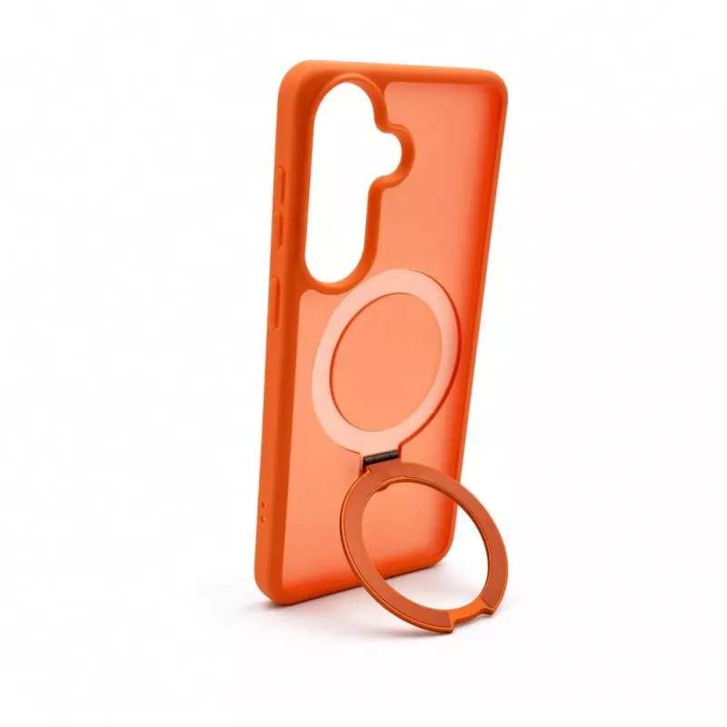 Evelatus Samsung Galaxy S26 Shield -kotelo MagSafe-tuella ja jalustalla, mattarengas oranssi