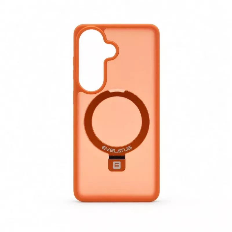 Evelatus Samsung Galaxy S26 Shield -kotelo MagSafe-tuella ja jalustalla, mattarengas oranssi