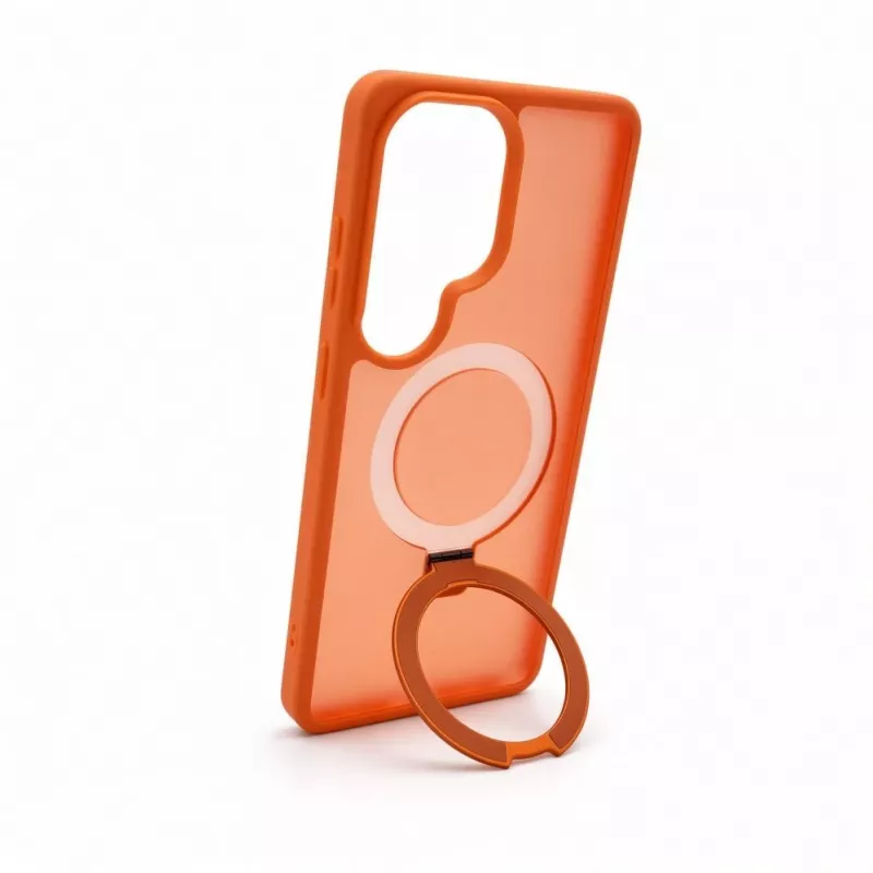 Evelatus Samsung Galaxy S26 Ultra Shield -kuori MagSafella ja jalustalla mattarengas oranssi