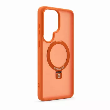 Evelatus Samsung Galaxy S26 Ultra Shield -kuori MagSafella ja jalustalla mattarengas oranssi