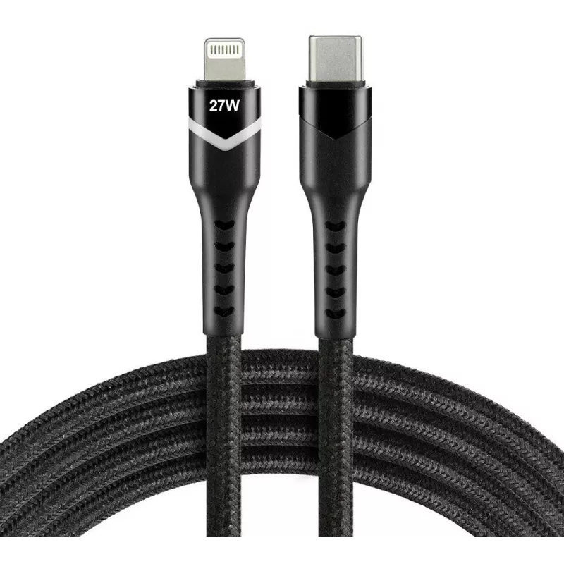 everActive CBB-1CIR USB-C - Lightning RGB LED -kaapeli 1m 27W PD musta
