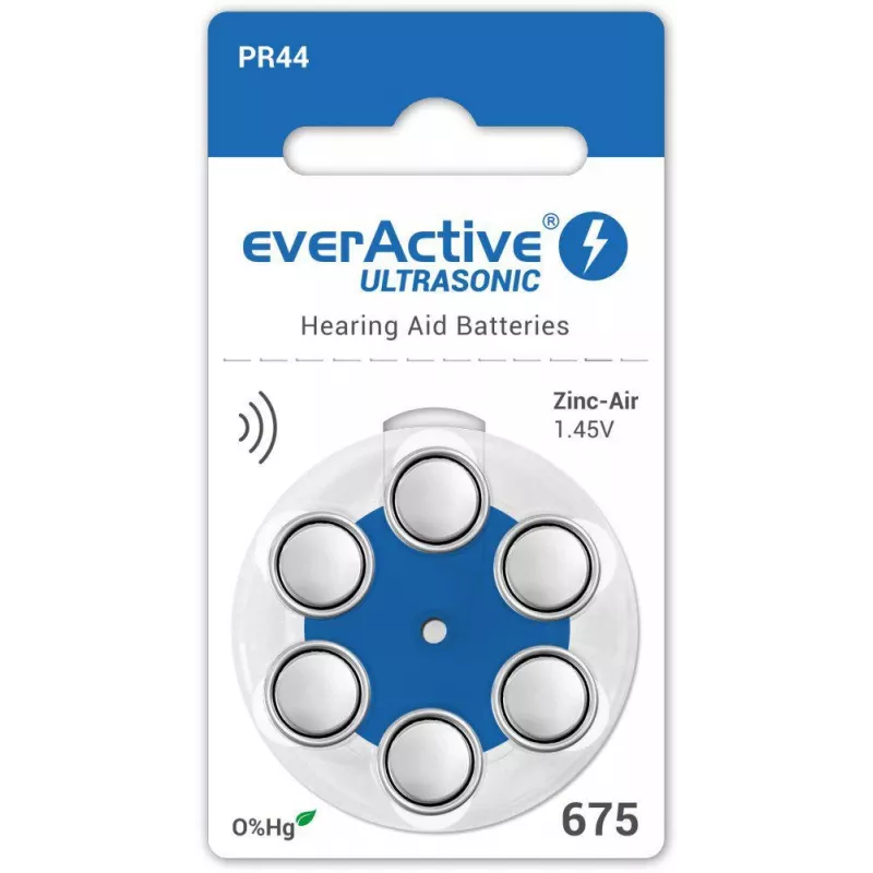 everActive ULTRASONIC 675 sinkki-ilma-kuulokojeen paristot PR44 (6 kpl blisteri)
