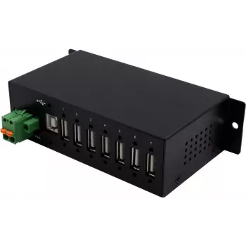 EXSYS EX-1179HMVS 7-porttinen USB 2.0 teollisuusmetallikeskitin DIN-kiskoasennuksella, 480 Mbit/s, ESD-suojaus, -40...+85 °C