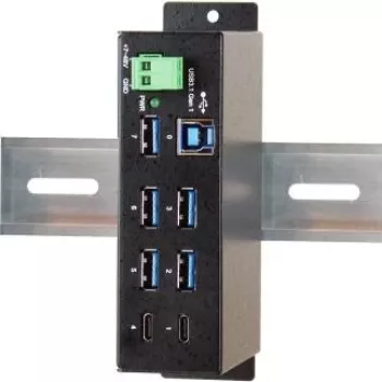 EXSYS EX-1197HMS 7-porttinen USB 3.1 Gen 1 teollisuus-DIN-kisko-keskitin DC-virtalähdöllä