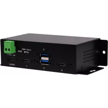 EXSYS EX-1274HMV 4-porttinen USB 3.2 Gen 2 -teollisuuskeskitin, 2x USB-A ja 2x USB-C, metalli, DIN-kisko-/seinä-/rack-asennus