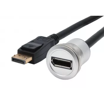 EXSYS EX-49185 paneeliasennettava DisplayPort-adapterikaapeli, 30 cm, uros–naaras, metallikotelo, 4K 60Hz