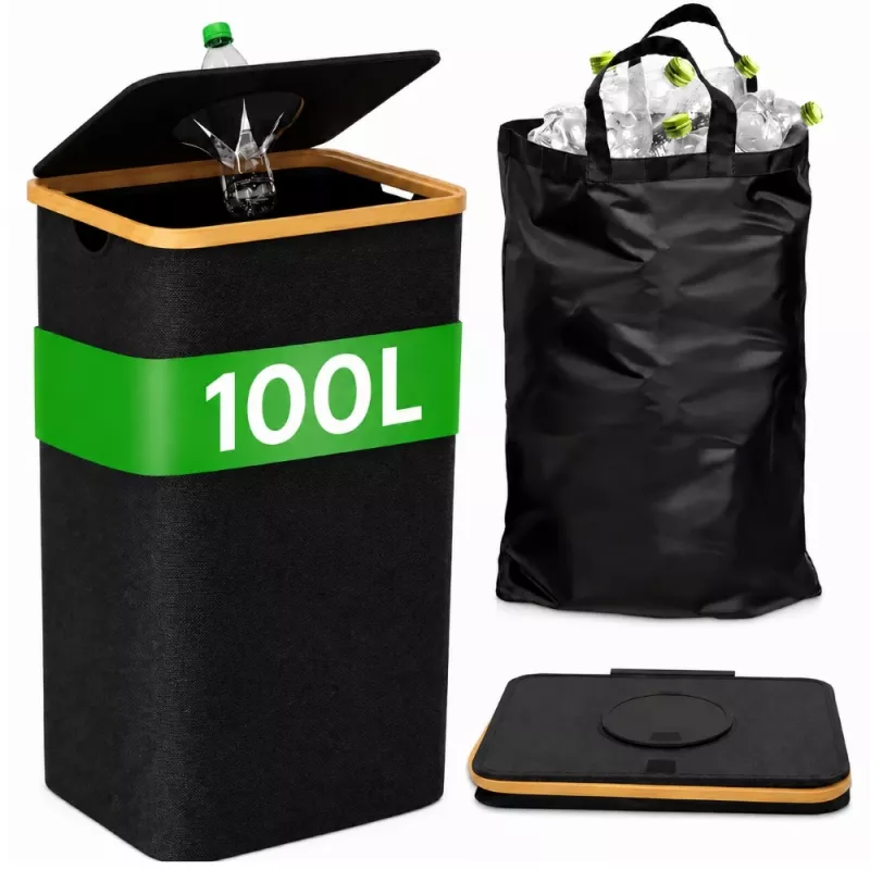 EXTRALINK Black Forest pantillisten pullojen keräyskori, taitettava, 100L, musta
