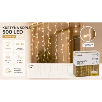 Extralink Icicle verho, 500 LED lämpimänvalkoinen + kylmävälähdys, pituus 3 + 20 m