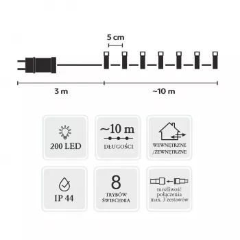 Extralink LED-valosarja 200 LED kylmävalkoinen 10 m + 3 m IP44 sisä-/ulkokäyttöön