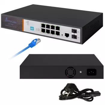 Extralink VICTOR 8-porttinen Gigabit PoE+ -hallittava kytkin 2 SFP:llä, 150W budjetti, L2+