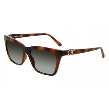 Ferragamo SF1027S-214 naisten aurinkolasit Havana asetaatti neliömäinen ruskea liukuväri 55 mm