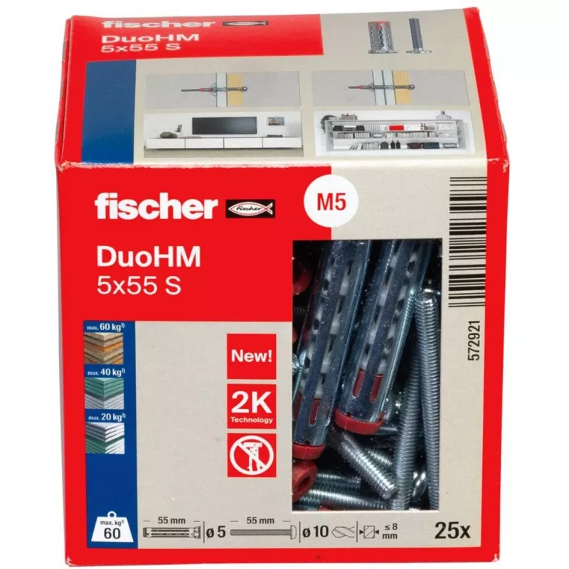 fischer DuoHM 5x55 S PH PZ ontelotulppa 55 mm, 25 kpl 572921