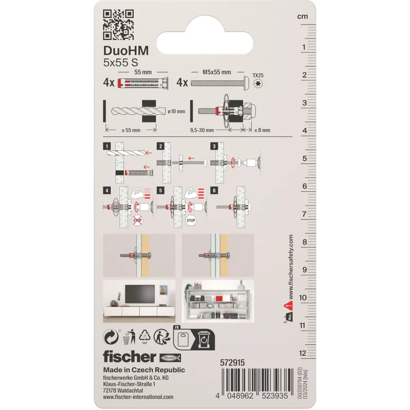 Fischer DuoHM 5x55 S PH TX ontelorasia -kiinnitystulppasarja, 4 kpl 572915