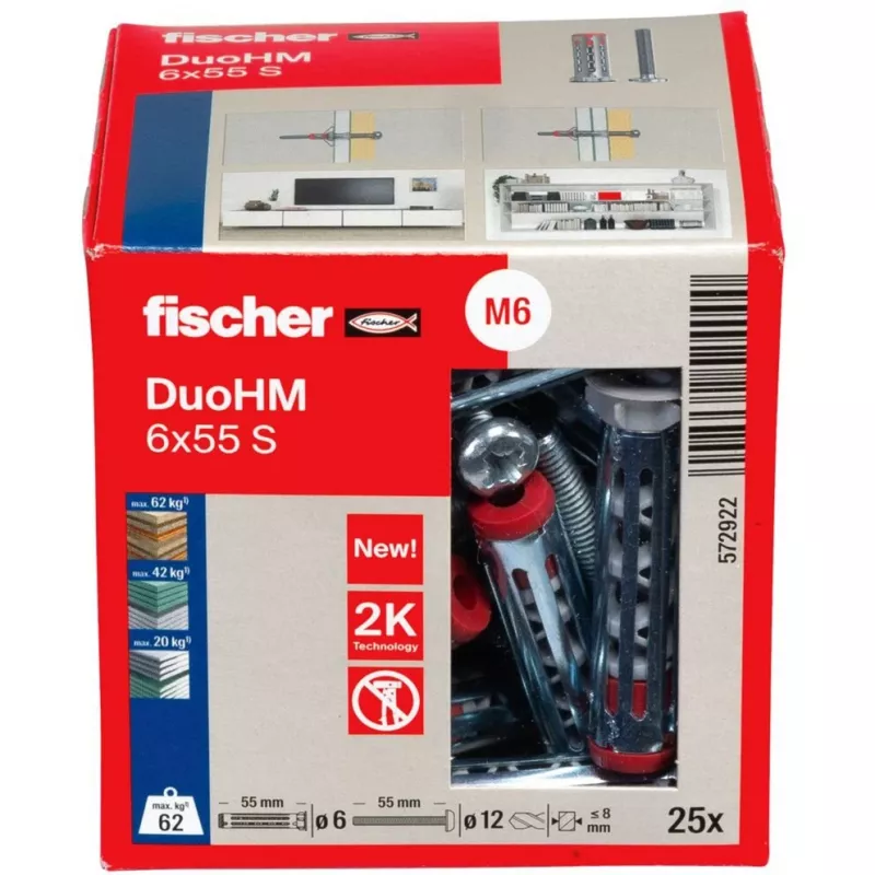 fischer DuoHM 6x55 S PH PZ ontelotulppa 55 mm, 25 kpl 572922
