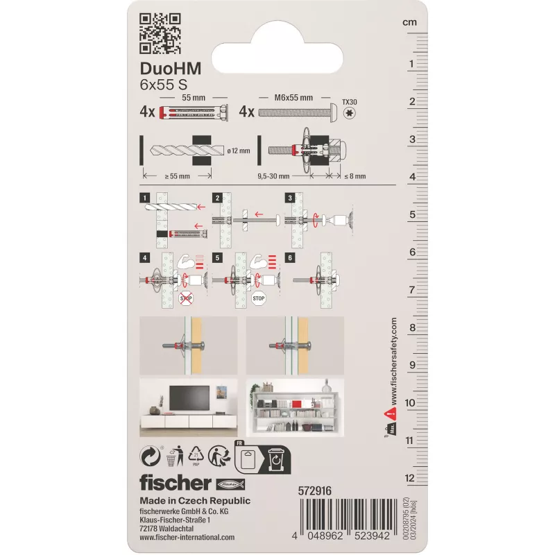 Fischer DuoHM 6x55 S PH TX ontelotulppa 55 mm 4 kpl 572916