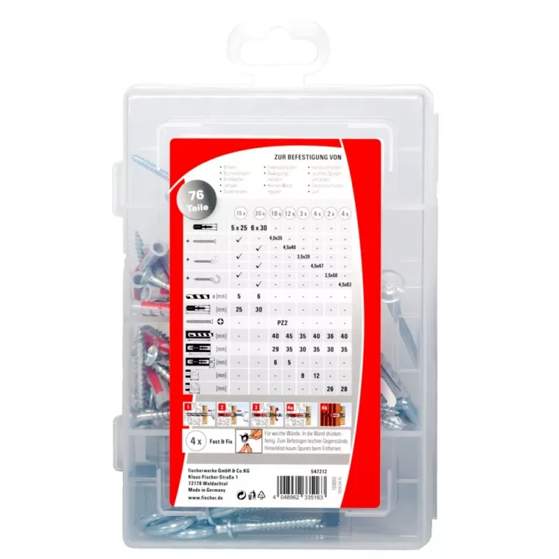 Fischer DuoPower 547212 Muuttoapulainen tulppa- ja ruuvivalikoima, 76 kpl