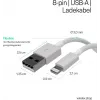 Flexline USB-lataus- ja synkronointikaapeli, USB-A - 8-pin (Lightning), 2.0, ABS, valkoinen, 5,0 m (FL31-12048)