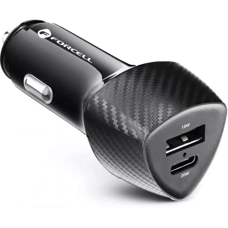 Forcell Carbon CC50-1A1C 38W autolaturi USB-C PD 3.0 + USB-A QC 3.0 musta