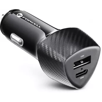 Forcell Carbon CC50-1A1C 38W autolaturi USB-C PD 3.0 + USB-A QC 3.0 musta
