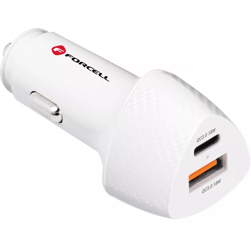 Forcell Carbon CC50-1A1C 38W USB-C PD + USB-A QC 3.0 autolaturi - valkoinen