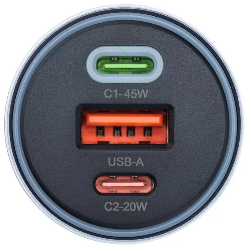 Forcell F-Energy 65 autolaturi 65W, 2x USB-C (PD 3.0) & 1x USB-A (QC 4.0), harmaa
