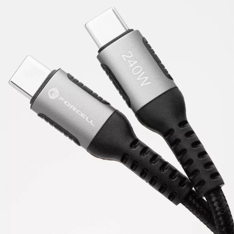 FORCELL F-Energy Cafule USB-C - USB-C -kaapeli 1,2 m 240 W 5 A PD QC 4.0 punottu musta