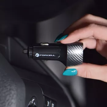 Forcell F-Energy Carbon autolaturi USB-C QC3.0 PD 20W USB-C - Lightning -kaapelilla CC50-1C musta