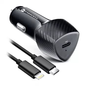 Forcell F-Energy Carbon autolaturi USB-C QC3.0 PD 20W USB-C - Lightning -kaapelilla CC50-1C musta